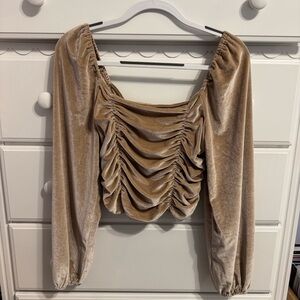 She + Sky Tan Velvet Ruched Blouse